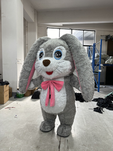 Cartone animato Anime divertente peloso grigio gonfiabile coniglietto mascotte <span class=keywords><strong>Costume</strong></span> Cosplay parate e festa <span class=keywords><strong>di</strong></span> Halloween <span class=keywords><strong>coniglio</strong></span> <span class=keywords><strong>Costume</strong></span> con grande fiocco - Product Image 2