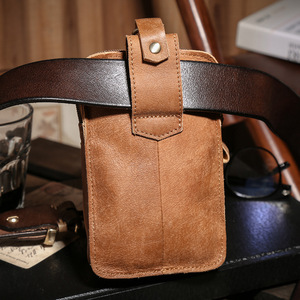 Men's Genuine Leather Vertical Waist Bag Black Fashionable <b>Work</b> <b>Phone</b> Storage Bag Everyday Outfits - Product Image 4