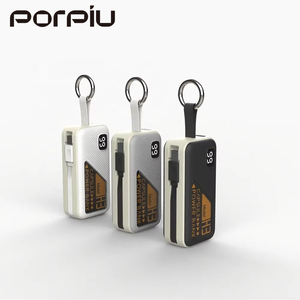 Promotional Gifts Pocket Keychain Charger 5000mah Mini Power Bank Built in Type-C Cable Digital Foldable Charging Port