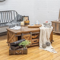 Table basse coulissante en bois artisanal de style rustique et antique, rectangulaire, personnalisée, avec roulettes, modèle HHA200 Innova de ART NEST