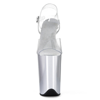 Chaussures de danseuse exotique argentées effet miroir, à talon aiguille, plateforme haute de 9 pouces, bout ouvert, bride de cheville en PVC transparent, pour performance