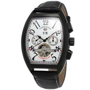 FORSINING 9409 classic Brown mens meccanismo orologio futuristico cinturino in vera pelle impermeabile Tourbillion week display rohs watch - Product Image 2