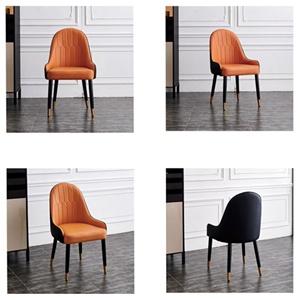 <span class=keywords><strong>Chaise</strong></span> de salle à manger en bois et cuir orange à dossier haut de conception nordique moderne personnalisée pour restaurants - Product Image 5