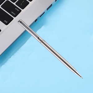 Silver Slim Promotional Metal Ball <b>Point</b> <b>Pens</b> with Custom Logo Erasable 1.0mm Tip Blue/Black Ink - Product Image 4