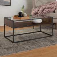 Meubles de maison, table basse moderne en verre transparent pour salon avec structure en tube métallique, non pliable, 1016x508x457mm, marque LIXIN