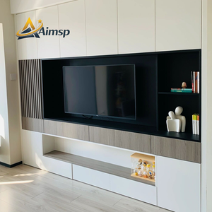Aimsp, nuevo diseño minimalista, Unidad de pared de madera, soporte de Tv, diseño moderno de gabinete de Tv de lujo para juego de muebles personalizado - Product Image 4