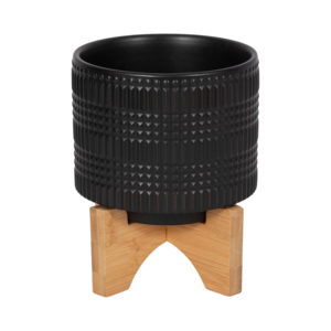 Vaso Cilindrico in Ceramica Nera per Piante, Decorativo per Interni ed Esterni, Contenitore per Patio e Ingresso - Product Image 1