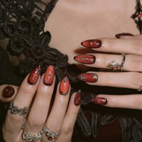 Faux ongles en acrylique Halloween sombre à presser, peints à la main, motif toile d'araignée argentée, araignée 3D, éclat étoilé, forme amande, personnalisables