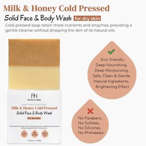 Barra de jabón de leche de cabra de avena y miel personalizada, equilibra <span class=keywords><strong>la</strong></span> humedad, belleza, brillo, acné, avena, leche, blanqueamiento, jabón de miel <span class=keywords><strong>para</strong></span> cara y cuerpo - Product Image 2