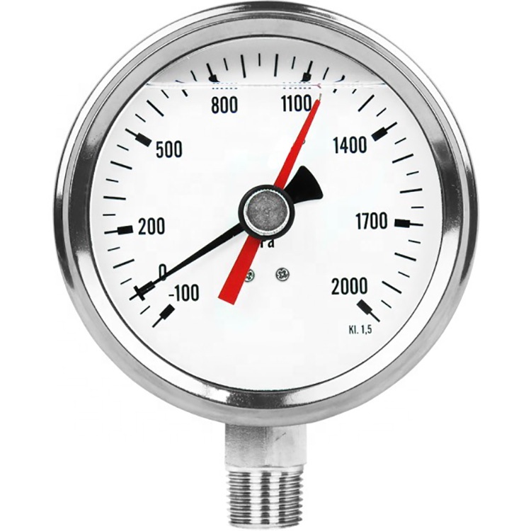 Medidores de presión de esfera analógica de mano perezosa a prueba de golpes industriales llenos de líquido de 100MM con puntero de retención de pico