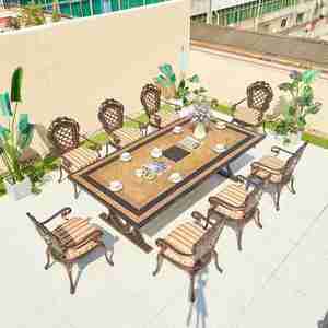 Mobilier d'extérieur Chaise et table en fonte d'aluminium pour barbecue Meubles de <span class=keywords><strong>plage</strong></span> Ensembles de salle à manger Patio Bistro Ensemble de chaises de jardin - Product Image 4