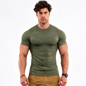 Polyester <b>Men's</b> Slim Fit Short Sleeve Silk Screen Printed Knitted <b>T</b>-<b>Shirts</b>-Custom Logo Blank Wholesale Seamless Summer Tshirt - Product Image 5