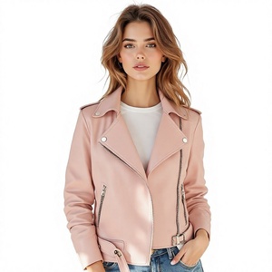 Chaqueta de Motociclista de Cuero Genuino Rosa para Mujer, Cierre Asimétrico, Cuello Camisero, Manga Larga, Chaqueta de Motociclista, Venta Caliente, Diseño Único - Product Image 6