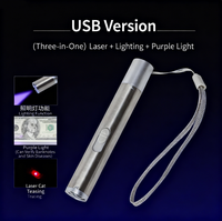 Torcia Tascabile LED 3-in-1 Ricaricabile USB con Puntatore Laser Rosso e Luce UV in Alluminio Multifunzione per Interazione con Animali
