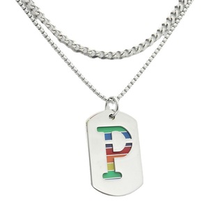 <b>Titanium</b> Steel P Letter Pendant Rainbow Colorful Themed Men's Necklace Everyday Wear Geometric Retro Style 280633 - Product Image 5