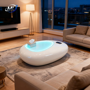 Table basse ovale en fibre de verre moderne et durable avec éclairage LED pour salon, bureau, hôtel - Table centrale - Product Image 3