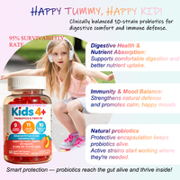 Gummies Probiotiques Verts Sans Sucre pour Enfants et Adolescents – Enzymes Digestives et Probiotiques pour la Santé Immunitaire et le Soutien Hépatique