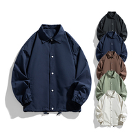 Veste coupe-vent unisexe à col à revers avec cordon à l'ourlet, 100 % polyester, simple boutonnage, style coach, avec logo personnalisé