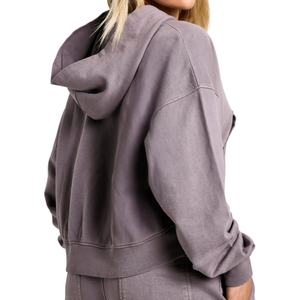 Sweat-shirt à capuche oversize pour femme, de haute qualité, très populaire, à manches longues, zippé, effet délavé - Product Image 2