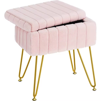 Tabouret de maquillage rectangulaire doux en fausse fourrure avec rangement, 4 pieds métalliques antidérapants, siège rembourré à bas profil pour maquillage