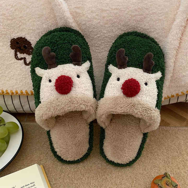 XIXITIAO Santa Reindeer Fluffy Fur for Slippers Comfortable Fashionable Christmas Bedroom for Slippers for Women and Girls for