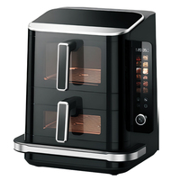 Friteuse à air 2800W à 2 paniers de cuisine rapide chauffée avec zone de four à pizza sans huile avec 3 paniers à friture indépendants