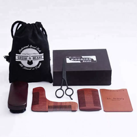 Nouveaux kits de toilettage pour hommes : baume et huile à barbe faits main, ciseaux, peigne en bois et brosse à barbe en poils de sanglier naturels pour les cheveux