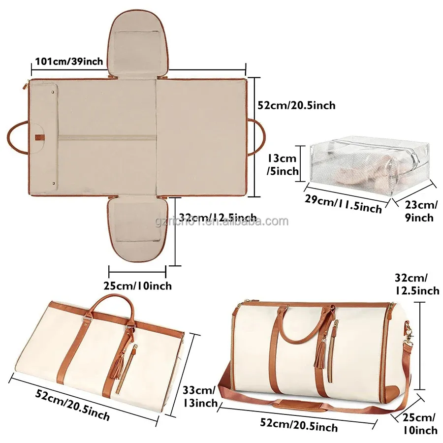 Großhandel PU-Leder wandelbare faltbare Reisetaschen individuelle hängende Toilettentasche Luxus-Reisetasche für Wochenendebekleidung TB01-E