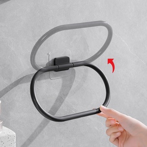 Wall Mounted Towel Rack Bathroom Towel Ring <b>Plastic</b> Round Towel Rack <b>Hook</b> Rings for Bathroom Kitchen Wall Door - Product Image 1