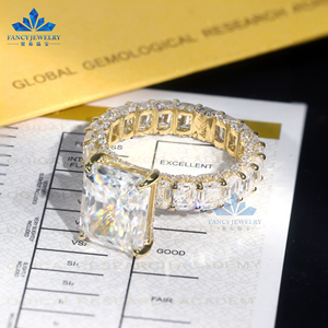 Kích thước lớn rạng rỡ moissanite Nhẫn D + VVS1 rạng rỡ cắt 5ct 9x11mm Kim Cương GRA đầy đủ kim cương Iced ra phụ nữ nhẫn Eternity Nhẫn 925S - Product Image 3