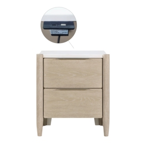 Modern Two <b>Drawer</b> Nightstand Marble Top Light Oak Finish Bedroom Furniture Bedside Table - Product Image 4