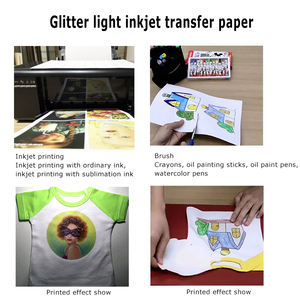 Pla A3 A4 presse imprimable paillettes eau imperméable coton T-Shirt lumière 20 feuilles <span class=keywords><strong>papier</strong></span> de transfert de chaleur <span class=keywords><strong>pour</strong></span> imprimantes à jet d'encre - Product Image 5