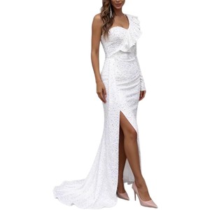 Vestido de noche largo con lentejuelas, sin tirantes, asimétrico, con cintura imperio, para fiesta o banquete. - Product Image 5