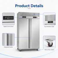 Congélateur vertical commercial de 1000 L, 2 portes, en acier inoxydable, refroidissement par ventilateur, réfrigérateur pour restaurant, cuisine