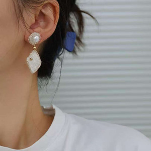 Handmade Italian Wire Lace Dangle <b>Earrings</b>,14K Gold Filled Natural Freshwater Pearl Geometric Square Round <b>Drop</b> <b>Earrings</b> women - Product Image 4