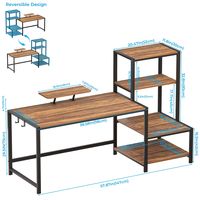 Grand bureau marron avec espace d'imprimante d'étagère de table d'ordinateur en bois en forme de L pour le support de moniteur de PC de jeu en métal