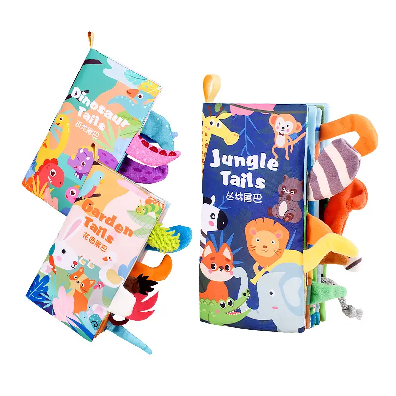 Early Education Interactive Fabric Animals Tails Baby Cloth Books Activity Crinkle Soft Fabric Book Baby Cloth Book