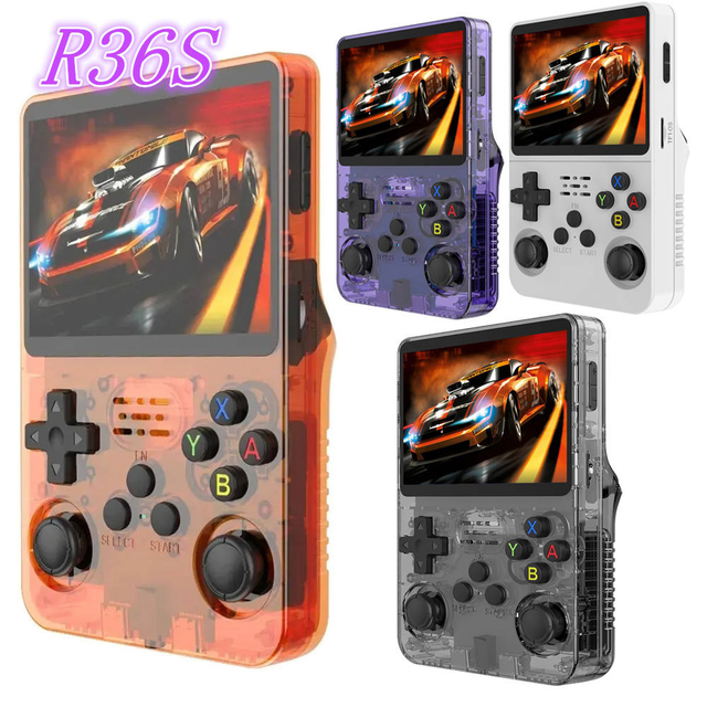 Retro R36S 3.5 Inch Handheld Game Console With Preinstalled Linux System Transparent Design 64G Best Portable Player Gift 2026