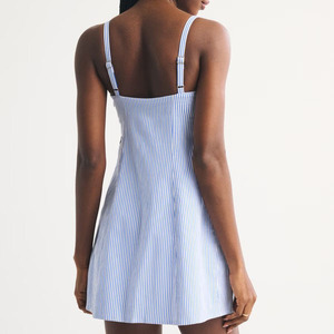 เดรสสั้นทรงเอ สไตล์วินเทจ Y2K คอเหลี่ยม สายเดี่ยว ผ้าฝ้ายลายตาราง/ลายทาง สำหรับผู้หญิง ฤดูร้อน - Product Image 4