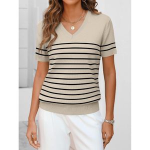 FOXA Pull en mélange de laine pour femme, manches courtes, col en V, tricot doux, tenue décontractée - Product Image 2