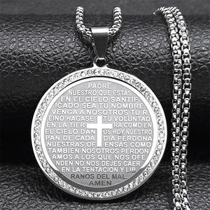 La Prière du Seigneur <span class=keywords><strong>Dieu</strong></span> Croix Bible Espagnol Verset Collier <span class=keywords><strong>pour</strong></span> Femmes Hommes Acier Inoxydable Jésus Chaîne Bijoux Collier Hombre(NL270) - Product Image 2