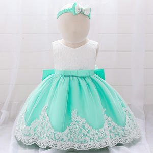 Robe de fête princesse pour bébé fille nouveau-née 2026, 1er anniversaire, color block, dentelle et nœud - Product Image 3