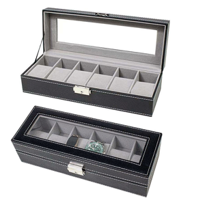 Boîte de rangement pour montres en cuir PU noir et gris, 6 emplacements, en daim, pour organiser, présenter et emballer des montres, boîte cadeau pour montres - Product Image 1