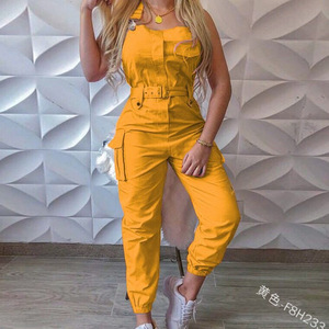 Combinaison d'été décontractée pour femme 2026, sans manches, unie, avec poches, grande taille, pour le travail - Product Image 4