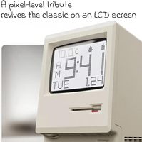 Réveil rétro Maclock en plastique style pixel, inspiré des ordinateurs, avec affichage USB, alimenté par piles, plusieurs alarmes réglables