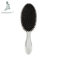 Brosse à cheveux en gros d'usine, personnalisée, pour extensions, avec coussin d'air et poils de sanglier, finition argentée électrolytique