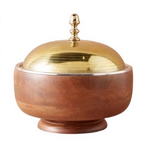 Olla de madera de lujo de primera calidad, hecha a mano, cacerola de diseño redonda, vajilla elegante, calentador de comida de madera. - Product Image 1