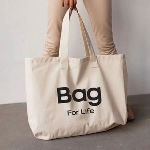 <b>Printed</b> Logo Letter Design Custom <b>Large</b> Canvas Tote Bag With Pocket and Zipper - Product Image 5