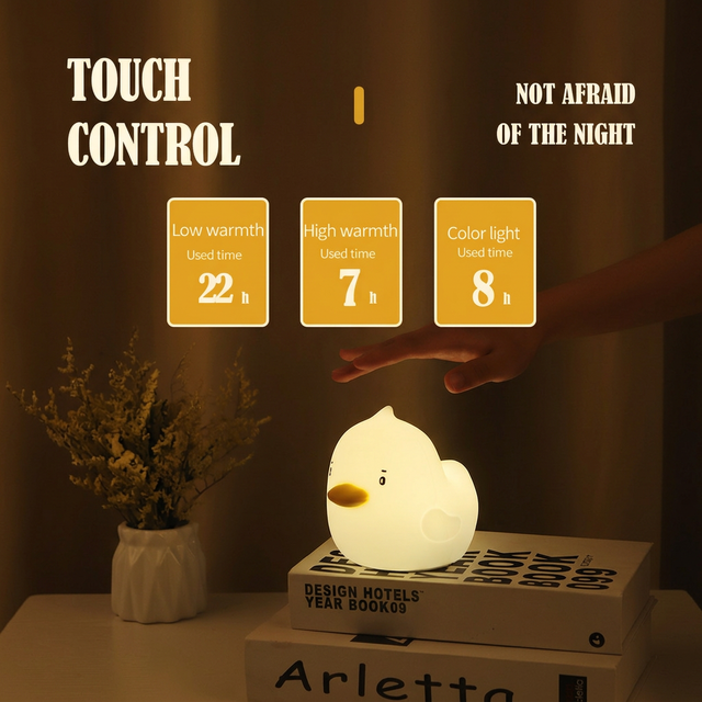 Lovely Style Rechargeable LED Night Light 7 Color Touch Control Silicone Duck for Bedroom Decor Warm Color for Bedroom