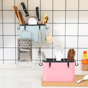 Wall Mounted Kitchen Organizer Plastic Utensil Holder Multi Function Storage Rack For Kitchen Minimalist Design - Product Image 1
